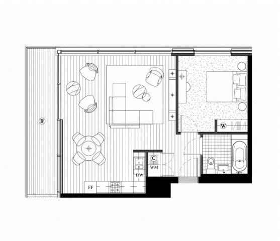 Royal Wharf Phase 2, 1 Bedroom Floor Plan